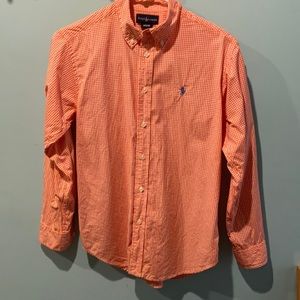 Boys orange check button down